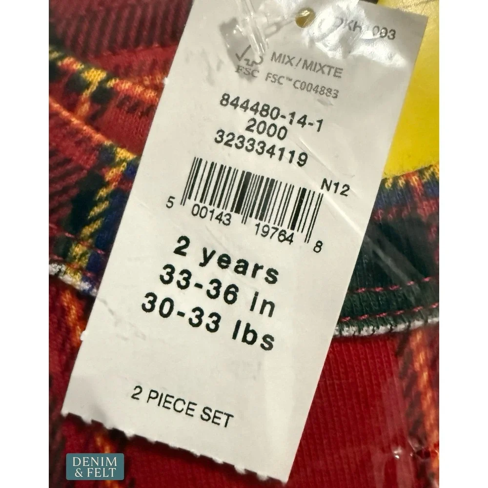 NEW Gap Kids Organic Cotton Red Tartan Plaid Holiday Pajama Set Cozy 2 Years